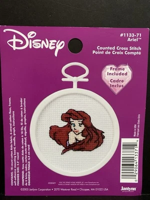 Disney Princess Ariel Counted Cross Stitch Kit 2.5” Round- The Little Mermaid - Image 1 of 4