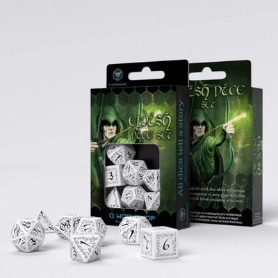 Juego De Dados Elvish Blanco Y Negro Para Juegos De Rol Q-Workshop DND RPG Nuevo - Imagen 1 de 2