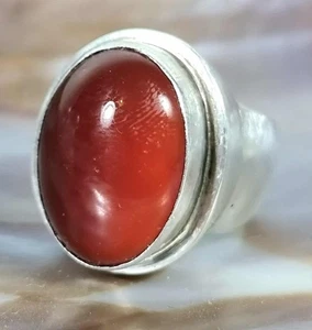 Anillo Cornalina Vintage Modernista Plata Esterlina Talla M Grande Piedra Cabujón - Imagen 1 de 6