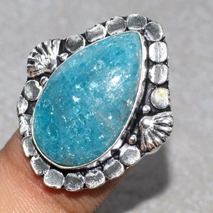 925 Silver Plated Blue Apatite Ethnic Ring Handmade Jewelry Size US 6.5 MJ - Picture 1 of 3