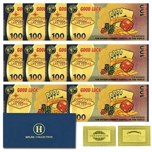 Las Vegas Lucky Winner Goldfolie Banknoten Set - 10 Stück im Umschlag Plastikkarten - Bild 1 von 5