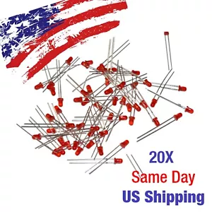 Red 3mm LED Light Emitting Diode 20mA 2V 28mm Legs 20PCS US SHIP TODAY! - Picture 1 of 3