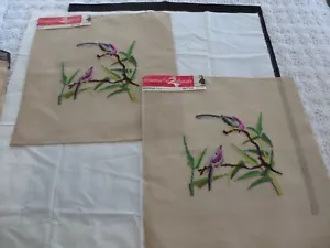 2 BUCILLA Pre-Worked Countess Cis Zoltowska BIRDS NEEDLEPOINT CANVASES - 23" sq. - Picture 1 of 5