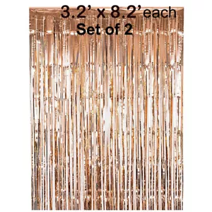 2 Rose Gold Foil Curtain Tinsel Backdrop, Gold Foil Wedding Birthday Decor - Picture 1 of 1