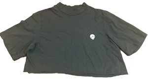 Cheap Monday Women's Crop Dark Green Tee T-Shirt Size Small White Skull - Picture 1 of 10