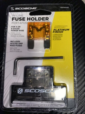 Scosche直列保险丝支架40和80安培最大保险丝适用于4或8规格电源线 — 第 1/2 张图片