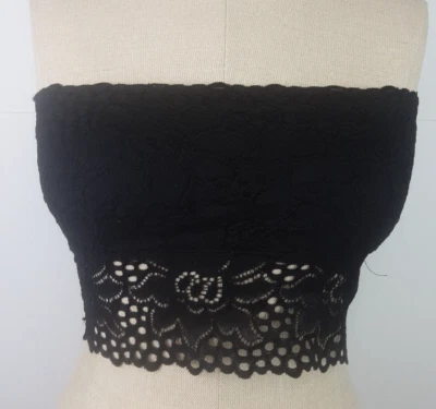 Безымянный женский бюстгальтер-бандо RN 52469 черный нейлоновый кружевной без бретелек размер M (42) - Изображение 1 из 4