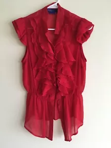 Neu ohne Etikett Damen hellrot transparent sexy Rüschen Top USA - Bild 1 von 2