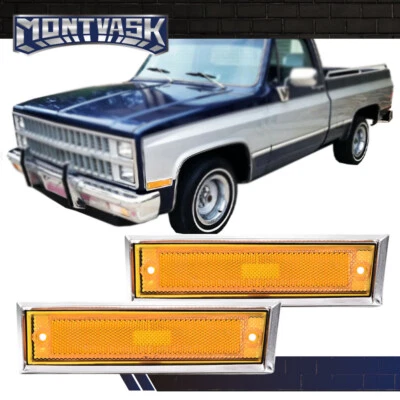 Side Marker Lights Chrome Bezel Lens Fit For Chevy C10 C20 C30 GMC C1500 81-91 - Image 1 of 4