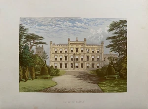 Estampado antiguo de 1880: castillo de Elvaston, Derbyshire después de Lydon - Imagen 1 de 2