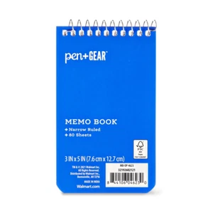 Memo Book Narrow Ruled Notebook With Blue Cover School Work Home 3X5 80 Sheets - Picture 1 of 12