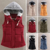 Women's Hooded Vest Coat Waistcoat Sleeveless Jacket Outwear Top Gilet Plus Size