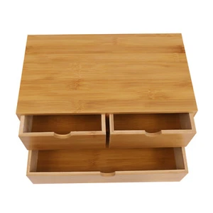 Desktop Storage Decor Mini Bamboo Desk Top Organizer Office Home 3 Drawers Shelf - Picture 1 of 9
