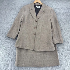 Le Suit Set Womens 10 Petite Beige Linen Blend 3/4 Sleeve Blazer Mini Skirt Work - Picture 1 of 17