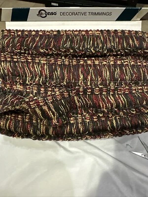 Consola Decorativa 2.25” Lazo Flecos Negro, Rojo, Dorado, Púrpura 14 Yardas. Foto 1 de 4