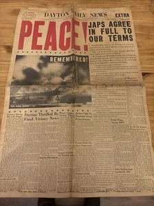 WWII Japanese Surrender August 14, 1945 Front Page Headline News Dayton, Ohio - Picture 1 of 5