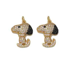 Gold Schwarz CZ Snoopy Charm, Sku#L693 - Bild 1 von 4