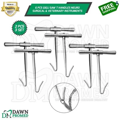 6 Pcs GIGLI Saw T Handles Neurology Orthopedic Surgical & Veterinary German Gr - Image 1 of 4