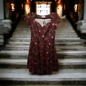 Chic Star Burgundy Pink Size L Starbursts Swing Retro Dress Sweetheart Neckline - Picture 1 of 13