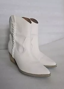 Dolce Vita Women's White Faux Leather Vegan Braided Detail Western Boots Size 9 - Picture 1 of 11