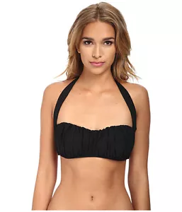 UNIQUE VINTAGE JACQUELINE RETRO RUCHED HALTER BIKINI SWIM TOP BLACK XL NEW $50 - Picture 1 of 3