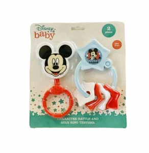 Disney Mickey Mouse Combo Pack Character Rattle and Star Ring Teether, BPA Free - Picture 1 of 2