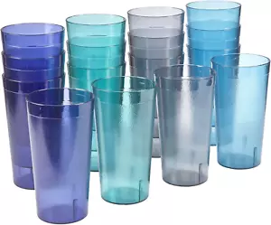 Cafe Plastic Reusable Tumblers (Set of 16) 20-Ounce Water Cups Coastal Colors - Picture 1 of 8
