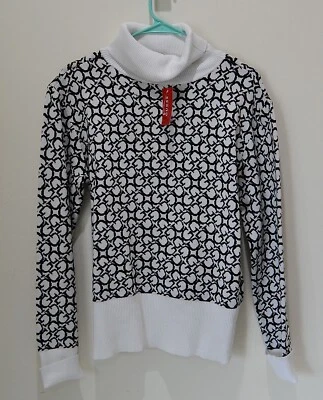 NUEVO CON ETIQUETAS CAMISA SUÉTER DE PUNTO CUELLO ALTO CON LOGO NEGRO/BLANCO ADIVINA LOHANN PARA MUJER TALLA XL Foto 1 de 4