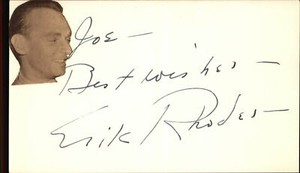 Erik Rhodes D.1990 Actor Top Hat Signed 3" x 5" Index Card