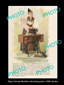 OLD LARGE HISTORIC PHOTO OF SINGER SEWING MACHINE AD POSTER c1900 SWEDEN - Picture 1 of 1