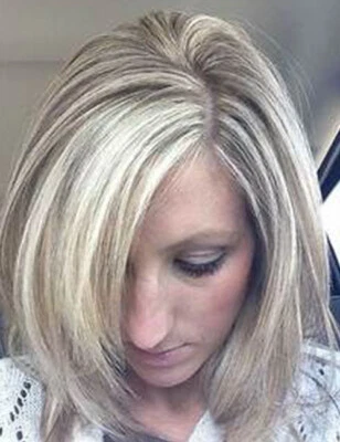 Peluca recta resaltada marrón mezcla rubia ceniza frente peluca sintética sin pegamento Foto 1 de 4