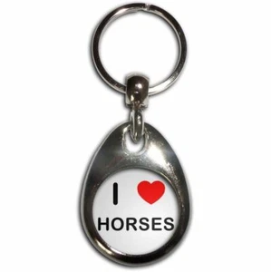 Horses I Love heart Tear Drop Metal Key Ring (43mm x 33mm) - Foto 1 di 2