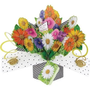 Tarjeta emergente 3D flores ramo de cumpleaños divertido tarjetas de felicitación en blanco recuerdo regalo - Imagen 1 de 1