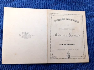1885 HAMLINE UNIVERSITY St. Paul Minnesota Antique PHILOMATHEAN LITERARY SOCIETY - Picture 1 of 5