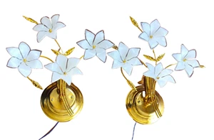 Ein Paar Vintage Murano Milchglas Wandlampe Antik Art Deco Retro - Bild 1 von 13