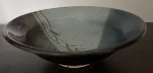 Handgefertigte Keramik Servierschale 7" blau grau braun signiert Ying Si bemalt Maserung - Bild 1 von 8
