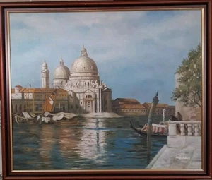 Gerahmtes hochwertiges handgemaltes Ölgemälde, Venedig Wasserstraße 20 x 24 Zoll signiert Mathews - Bild 1 von 10