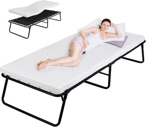 AuAg Folding Bed Rollaway Bed with Mattress Portable Guest Bed Metal 75"x31"x14" - Picture 1 of 9