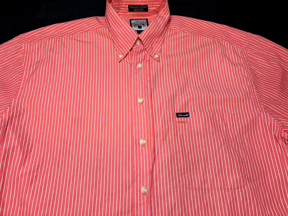 Camisa Faconnable Para Hombres Botón Frontal Manga Corta Algodón Rojo Rayas Grande L Foto 1 de 4