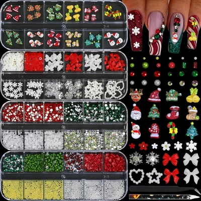 Рождественский ногтей подвески - 3D бант ногтей подвески, жемчуг, красный и зеленый ногтей - Изображение 1 из 4