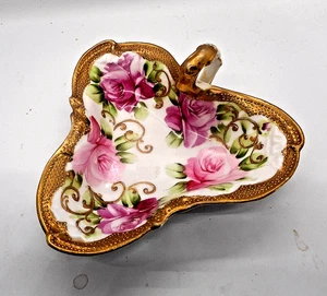 Nippon Porcelain Nappy (Candy) Dish Gold Trimmed & Hand Painted W/ Handle - Picture 1 of 5