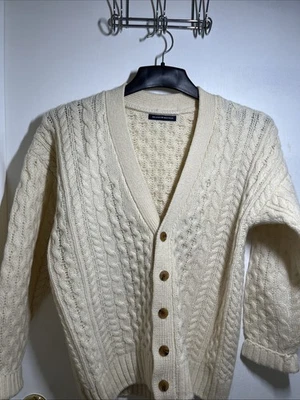 Women's Brand Melville Cardigan Sweater Cable Knit Ivory Wool Blend Fisherman - Image 1 of 3