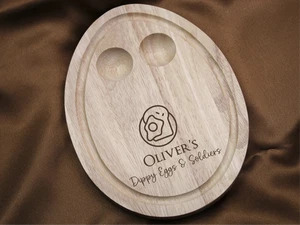 Personalised Engraved Wooden Dippy Egg Breakfast Board with Breakfast Plate Desi - Picture 1 of 6