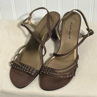 Sandalias Kenneth Cole sin listar talla 8 bronce marrón satinado estrás tacones con tiras Foto 1 de 4