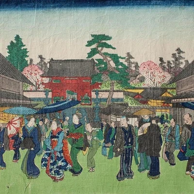 Hasegawa Sadanobu Tokyo Historische Ansicht japanisch Farbholzschnitt 19 Jhd - Bild 1 von 3