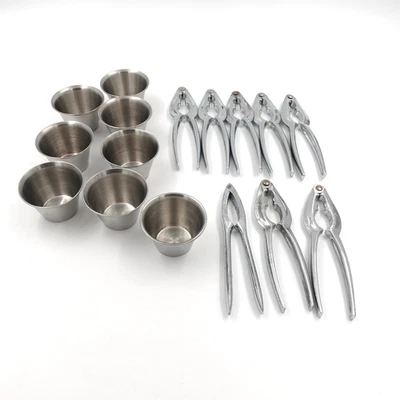 Crab Lobster Shell Cracking Tools + 8 Butter Sauce Cups - Stainless Steel - Image 1 of 4