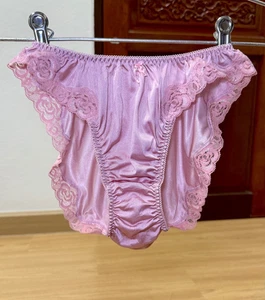 Vintage Slippery Light Polyester Panty Hi Leg Bikini Silky Lace Brief Sz.5~6 - Picture 1 of 23