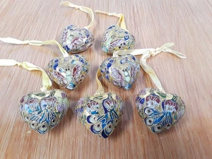 Vintage Alsan Enameled Cloisonne Heart Ornament 3 Birds 4 Butterflies 1.5" - Picture 1 of 17