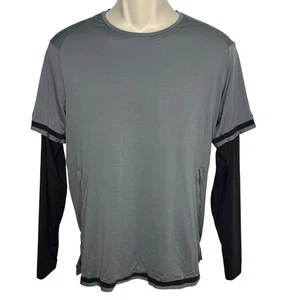 Lululemon Mens Gray Black Long Sleeve Training Stretch Running Shirt Size M - Picture 1 of 22
