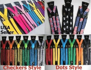 (All colors) Mens Womens Clip-on Suspenders Elastic Y-Shape Adjustable Braces - Picture 1 of 29